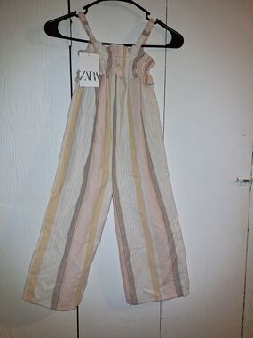 Zara Pastel Striped Wide-Leg Jumpsuit — Cream, Pink, Tan, Gray